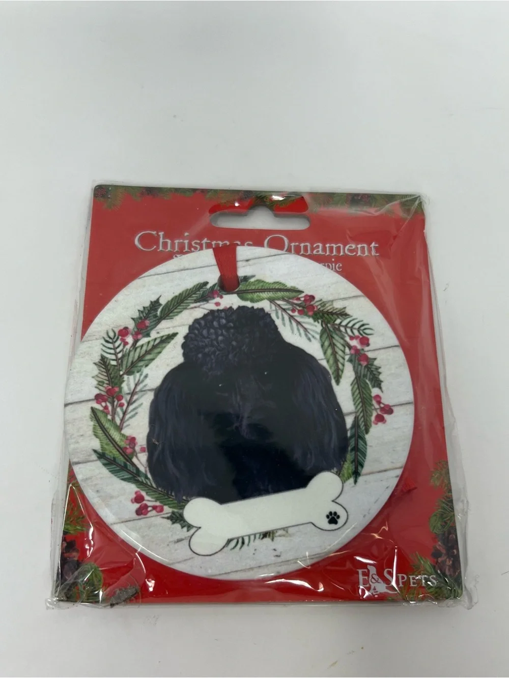 E & S Imports Ceramic Poodle Tree Ornament Dog Puppy Ribbon Cherish Pet